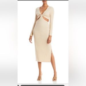 Fore M medium cutout oatmeal ribbed knit long sleeve dress new Nwt sexy